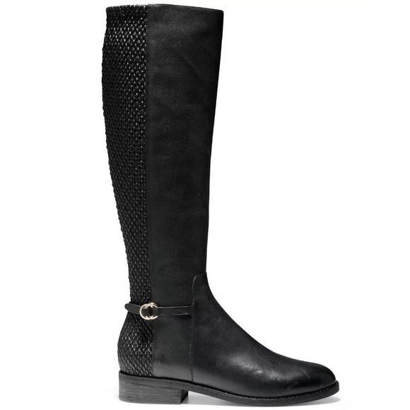 Cole Haan Isabell Stretch Knee High Black Leather Riding Boots Size 6 Women's